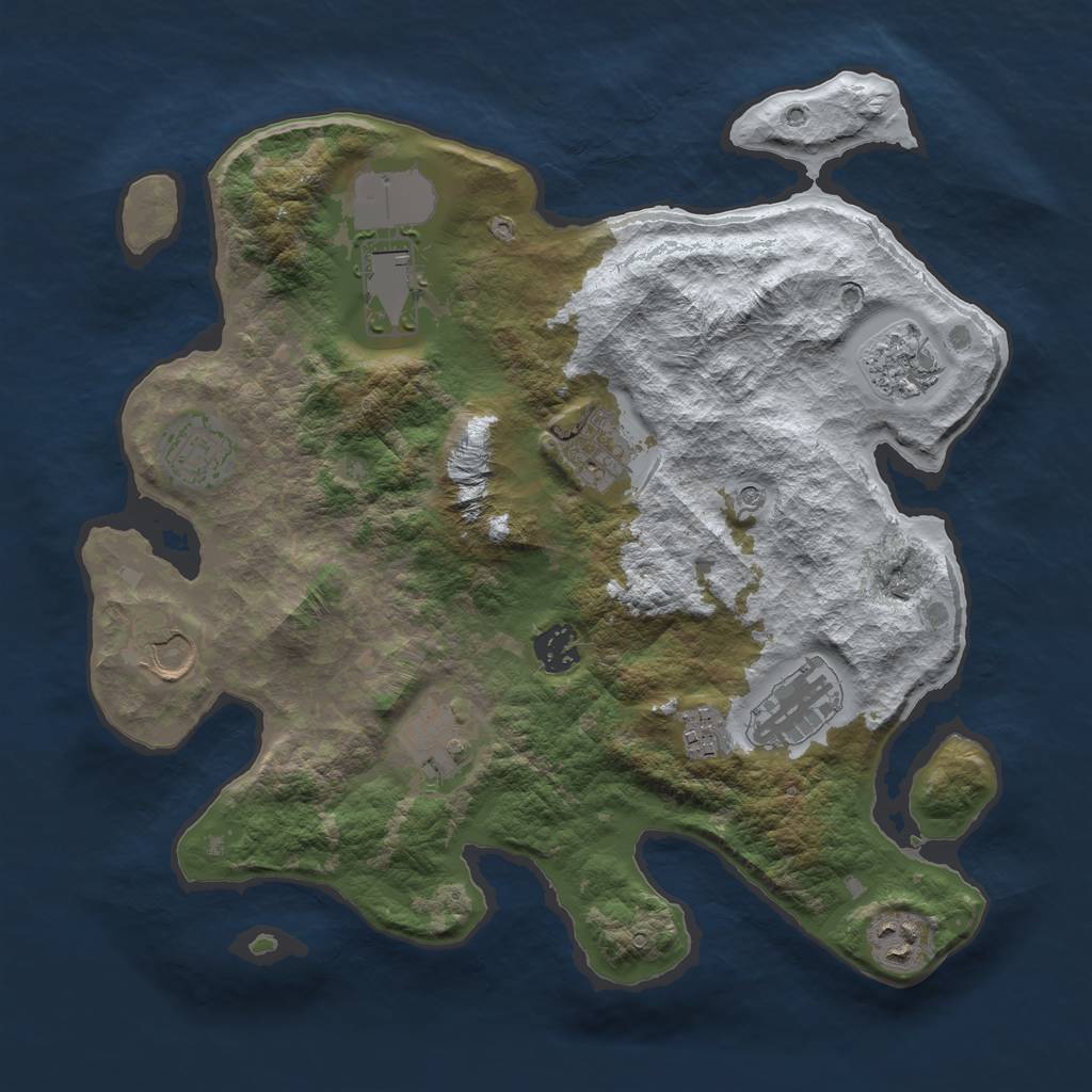 Rust Map: Barren, Size: 3500, Seed: 1344148517, 13 Monuments