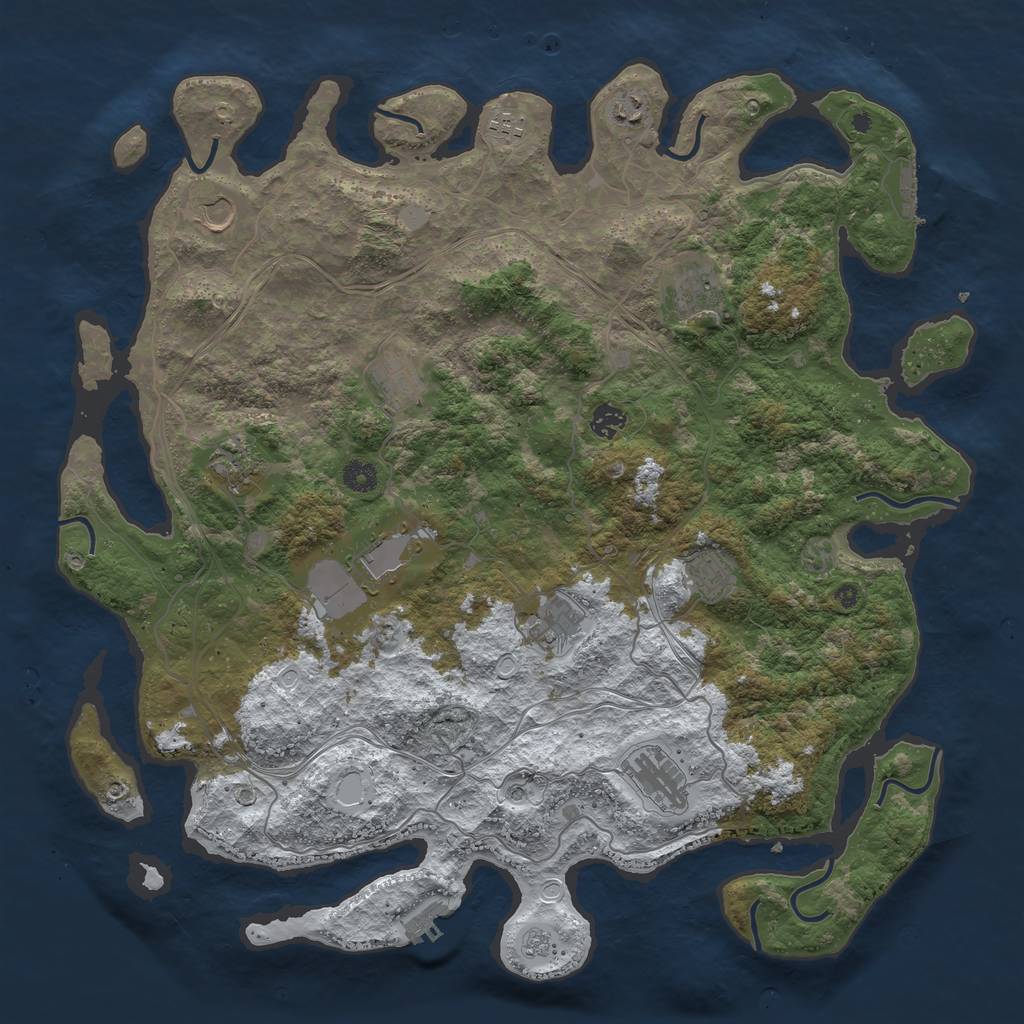 Rust Map: Procedural Map, Size: 4500, Seed: 2130580765, 20 Monuments