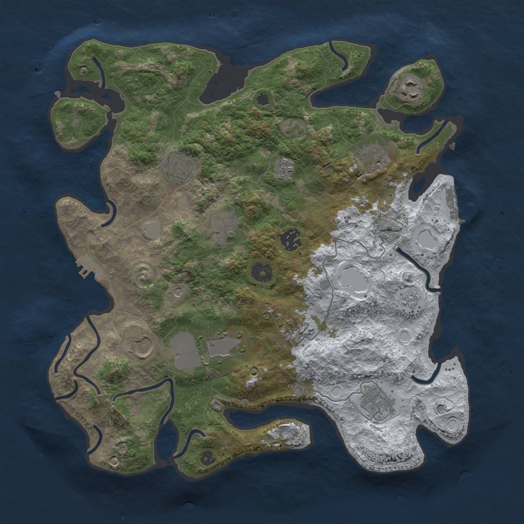 Rust Map: Procedural Map, Size: 3700, Seed: 1036129551, 19 Monuments