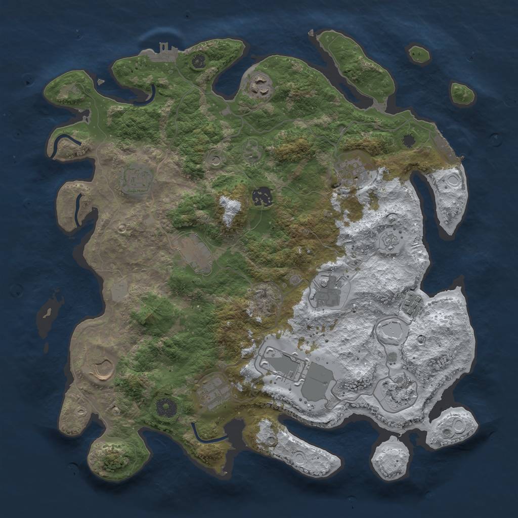 Rust Map: Procedural Map, Size: 3750, Seed: 2130663568, 20 Monuments