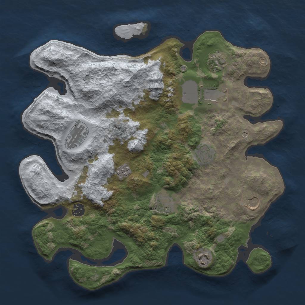 Rust Map: Barren, Size: 3500, Seed: 22103445, 12 Monuments