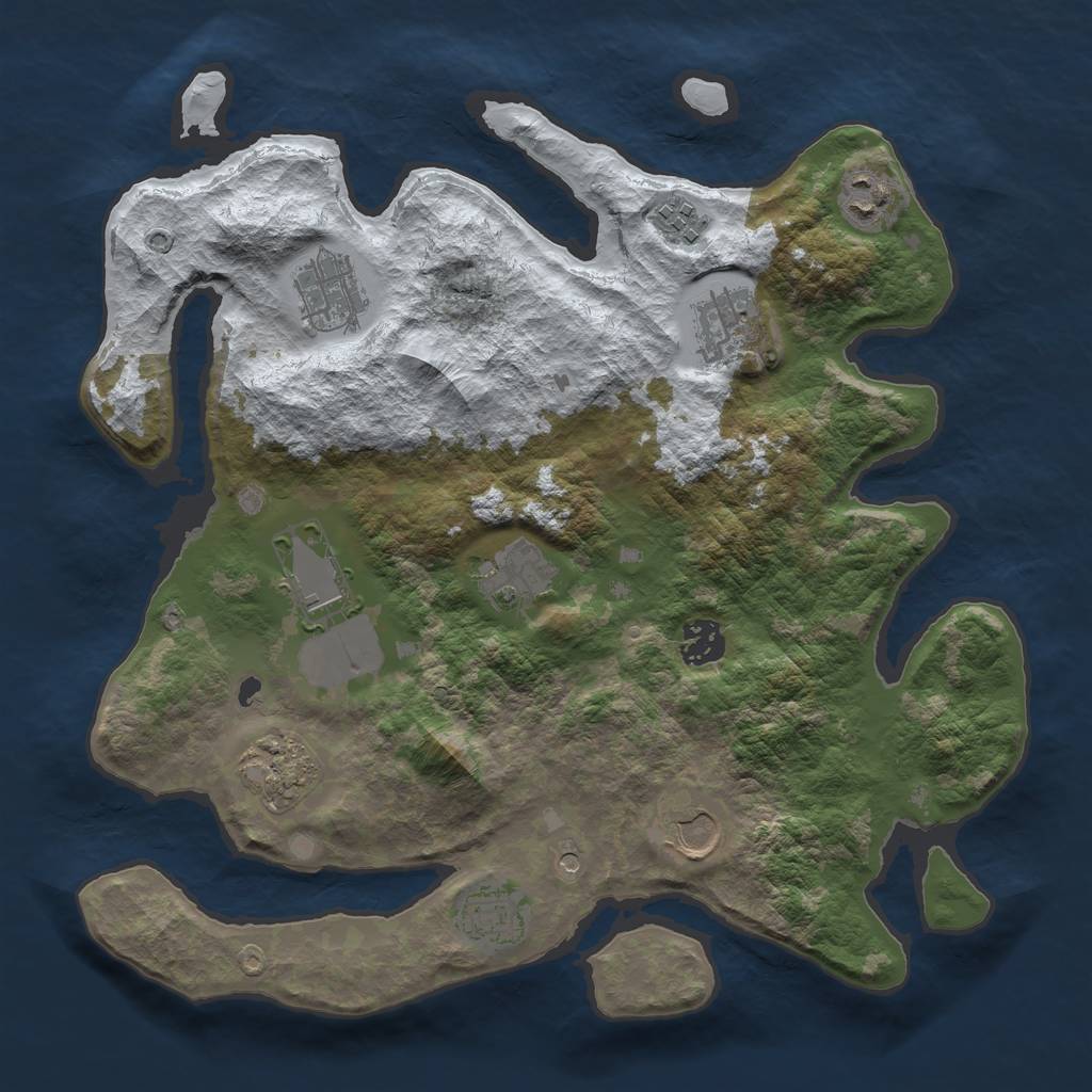 Rust Map: Barren, Size: 3500, Seed: 22222222, 13 Monuments