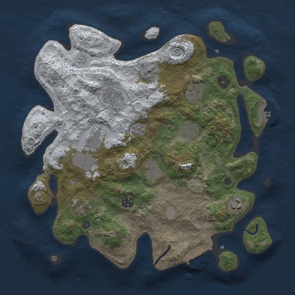 Rust Map: Procedural Map, Size: 3500, Seed: 2044842729, 18 Monuments