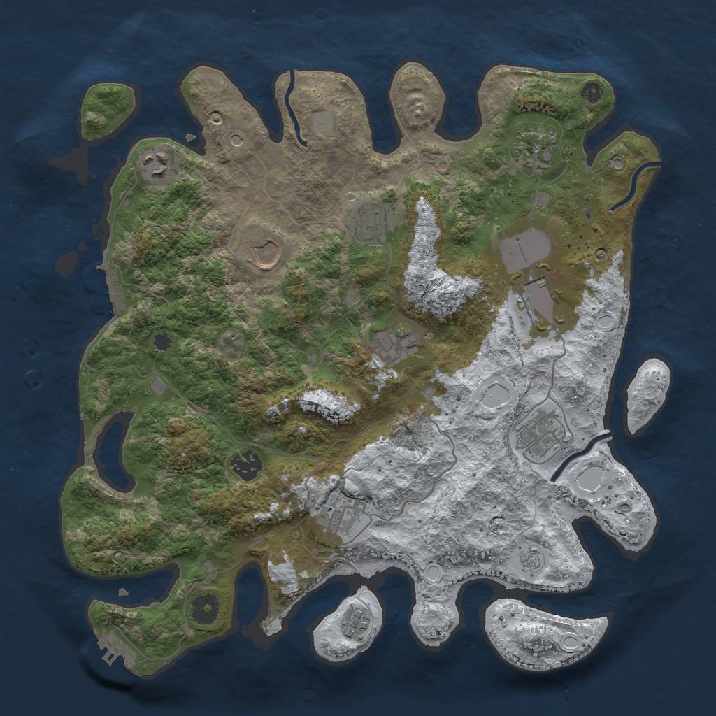 Rust Map: Procedural Map, Size: 3700, Seed: 2043036674, 19 Monuments