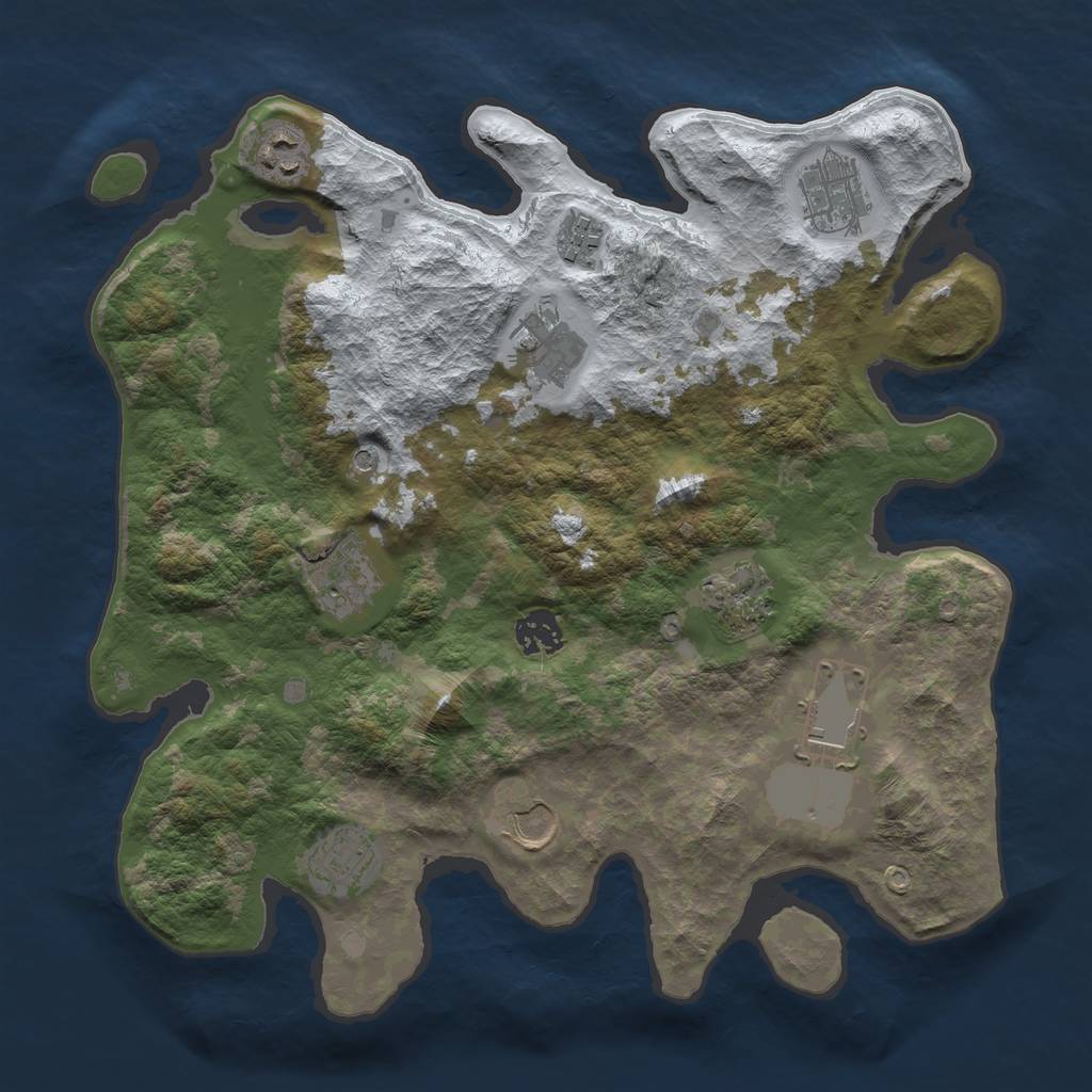 Rust Map: Barren, Size: 3500, Seed: 1070490028, 13 Monuments