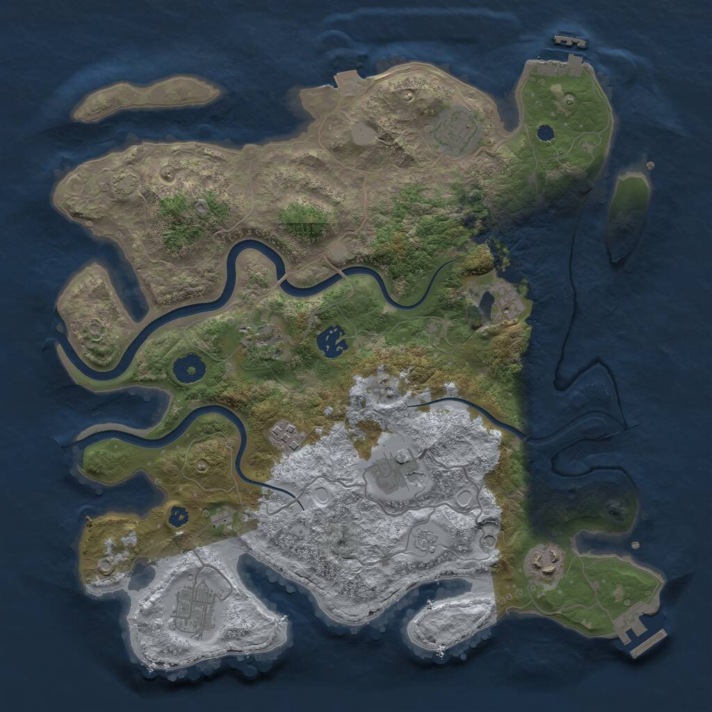 Rust Map: Procedural Map, Size: 3500, Seed: 2033657565, 14 Monuments