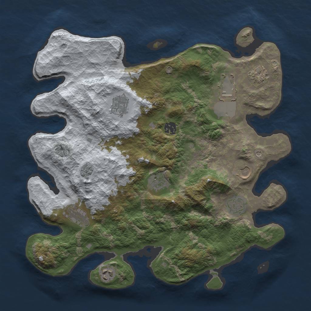 Rust Map: Barren, Size: 3750, Seed: 12, 13 Monuments