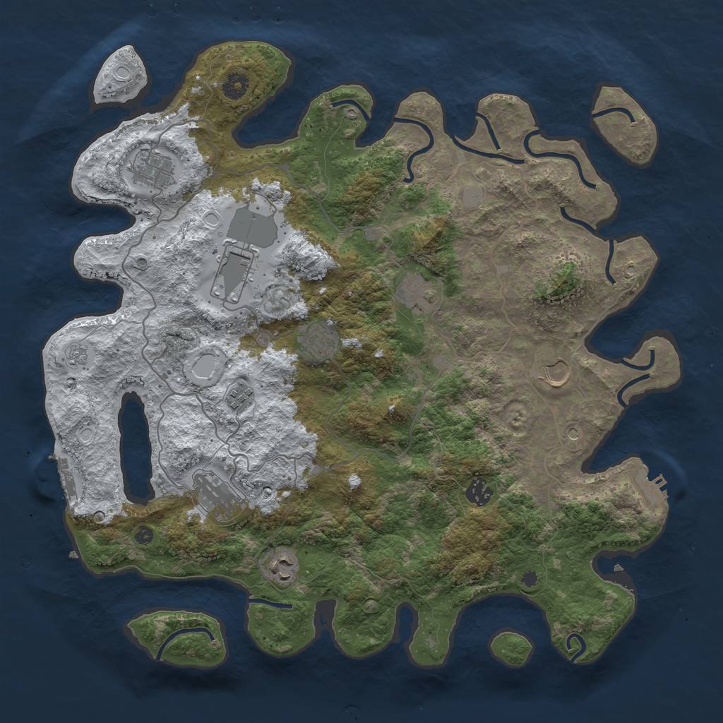 Rust Map: Procedural Map, Size: 4050, Seed: 2143606632, 18 Monuments