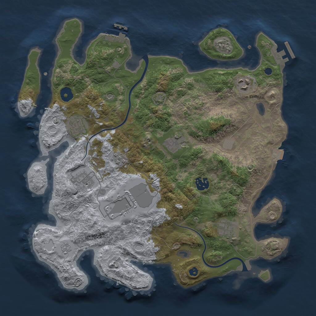 Rust Map: Procedural Map, Size: 3500, Seed: 1369189013, 14 Monuments