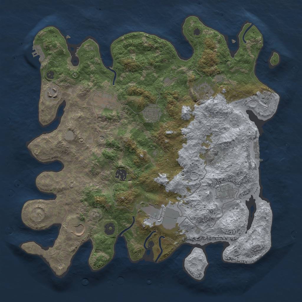 Rust Map: Procedural Map, Size: 3850, Seed: 2028876207, 18 Monuments