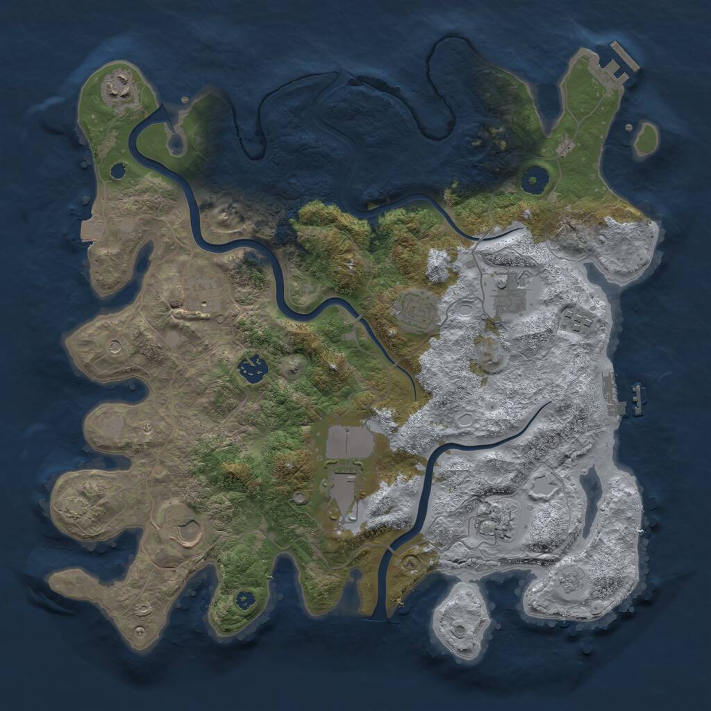 Rust Map: Procedural Map, Size: 3850, Seed: 2028876207, 15 Monuments