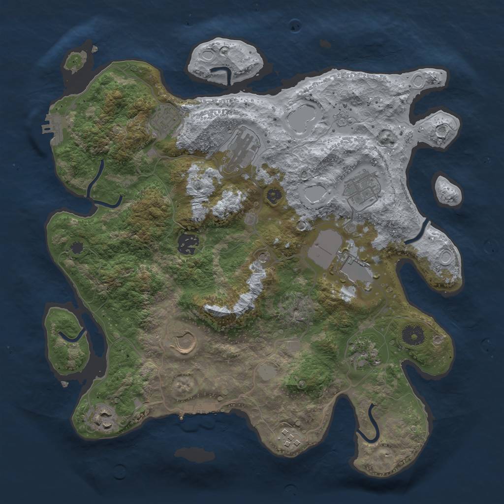 Rust Map: Procedural Map, Size: 3500, Seed: 1326685073, 18 Monuments