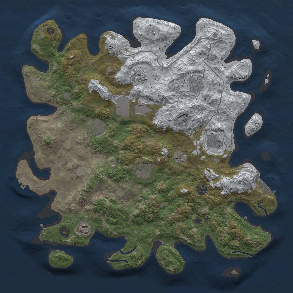 Rust Map: Procedural Map, Size: 4000, Seed: 1234987654, 18 Monuments
