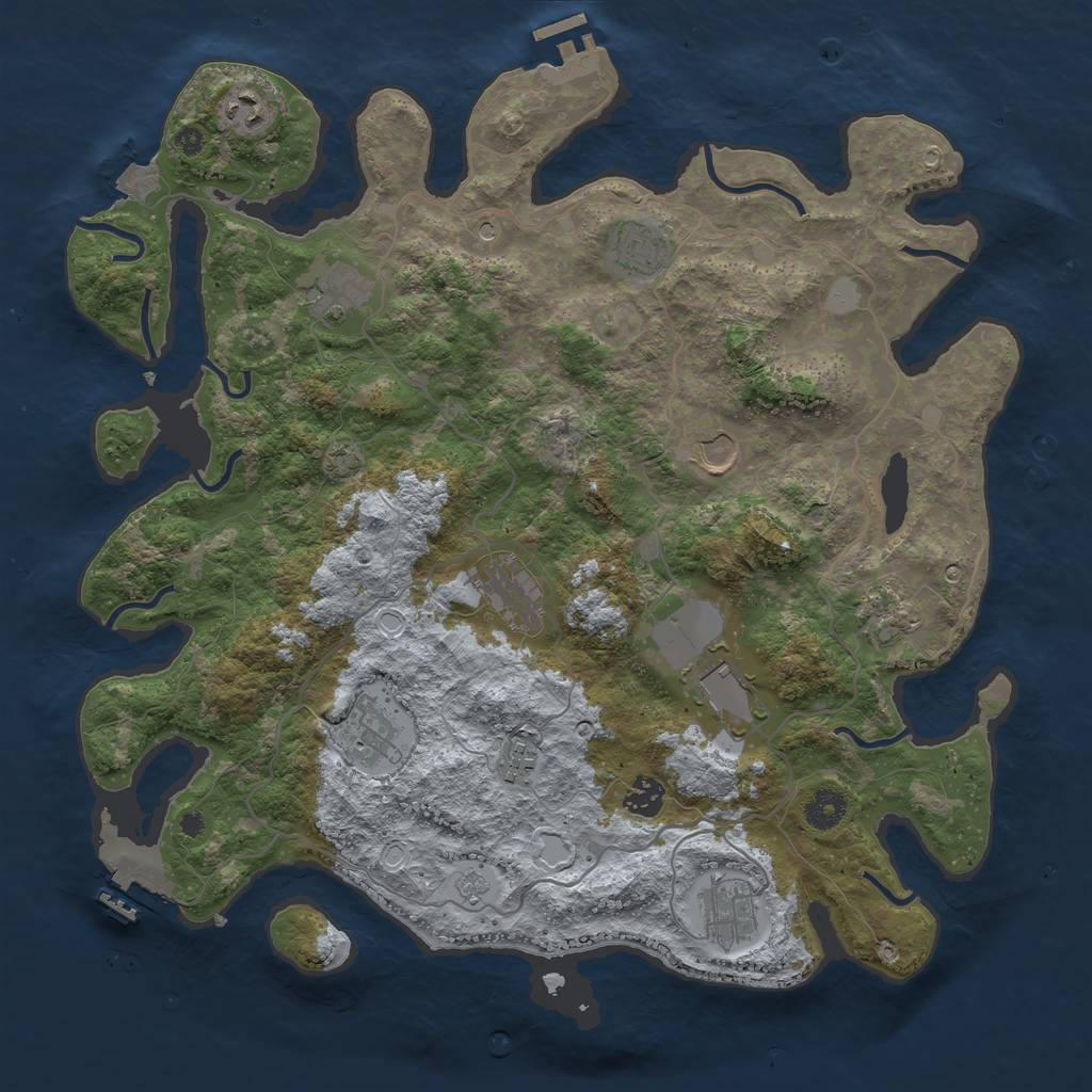 Rust Map: Procedural Map, Size: 4000, Seed: 54123454, 19 Monuments