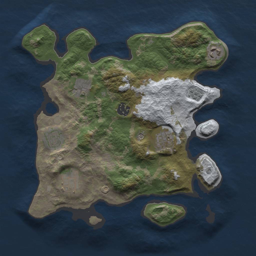Rust Map: Barren, Size: 3000, Seed: 389576, 10 Monuments