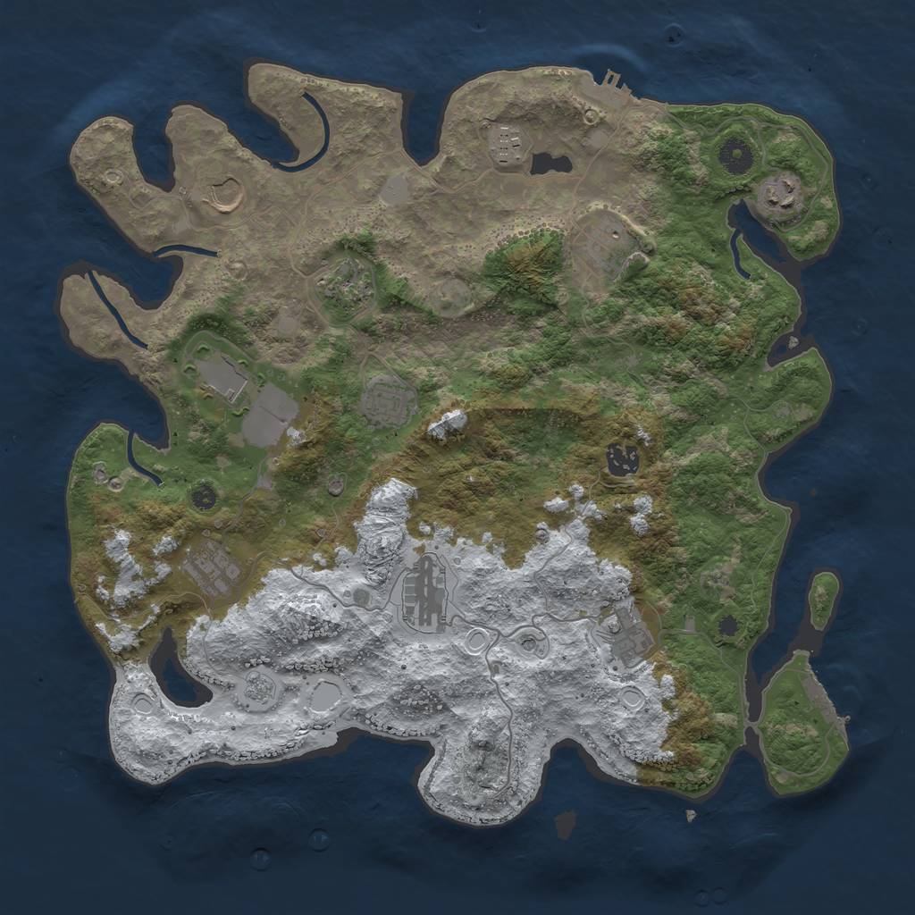 Rust Map: Procedural Map, Size: 3950, Seed: 2086517283, 20 Monuments