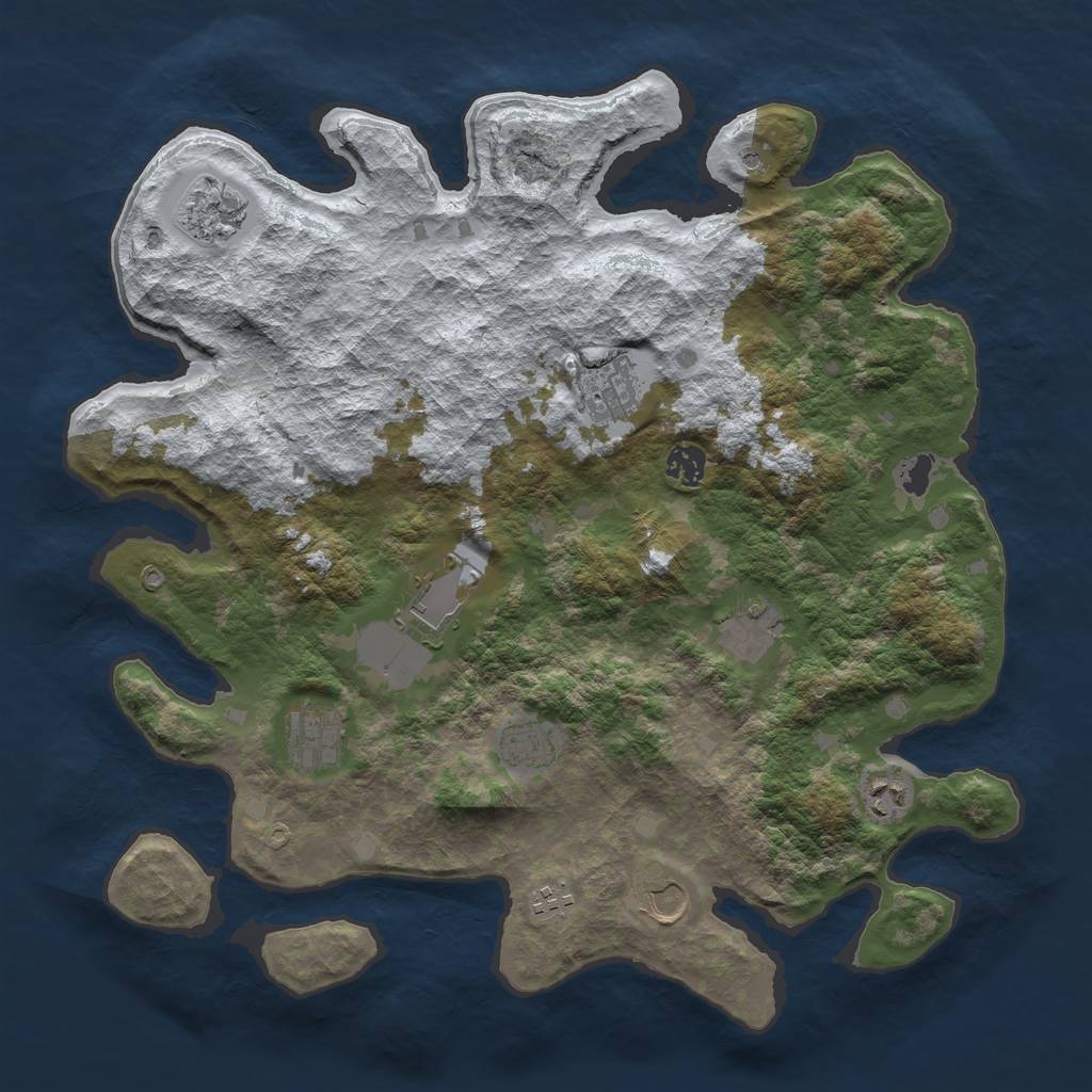 Rust Map: Barren, Size: 4000, Seed: 104243635, 13 Monuments