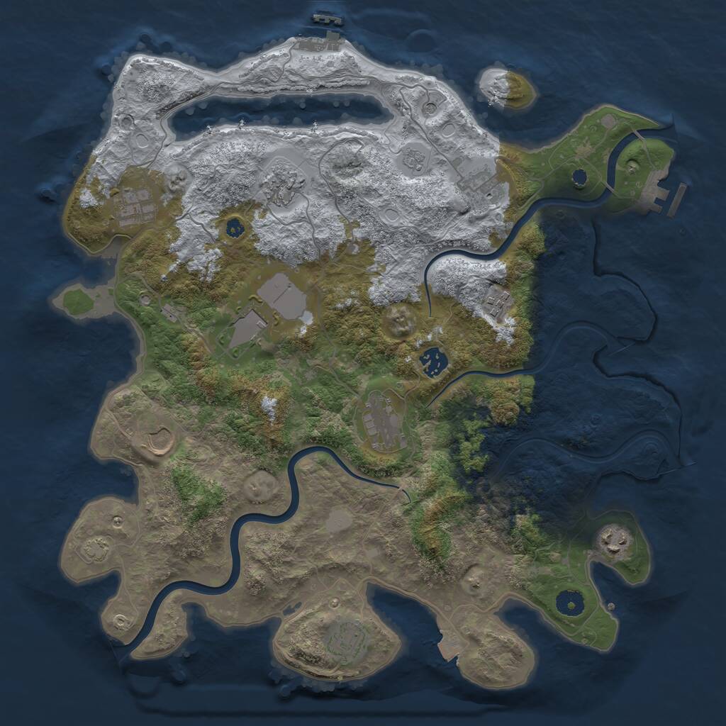 Rust Map: Procedural Map, Size: 3950, Seed: 1848225645, 16 Monuments