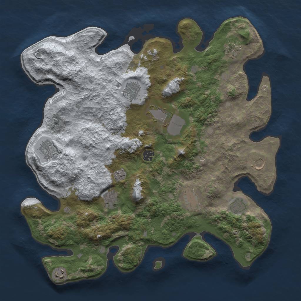 Rust Map: Barren, Size: 4000, Seed: 967220491, 14 Monuments
