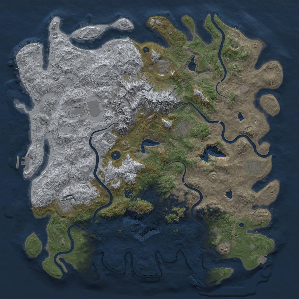 Rust Map: Procedural Map, Size: 5000, Seed: 345345435, 16 Monuments