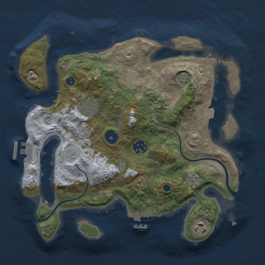 Rust Map: Procedural Map, Size: 3000, Seed: 34525, 10 Monuments