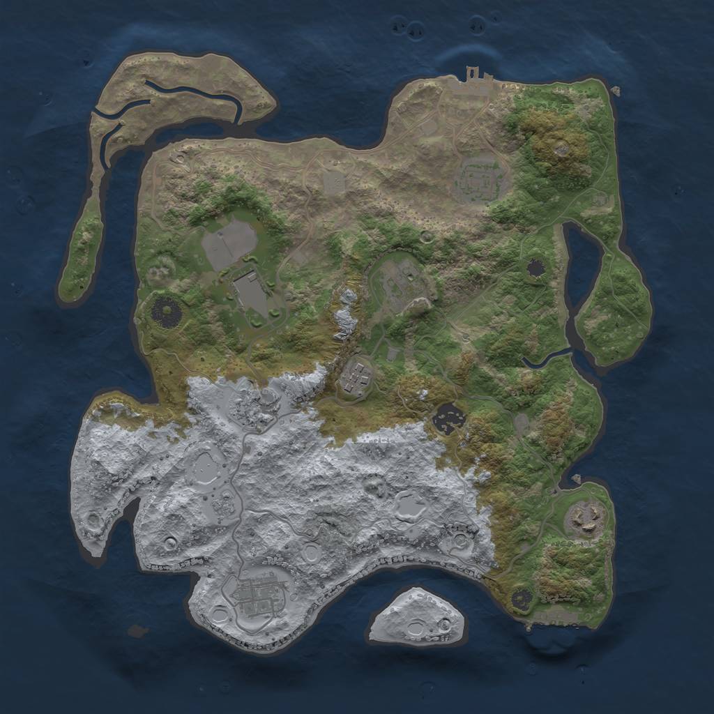 Rust Map: Procedural Map, Size: 3500, Seed: 499220220, 17 Monuments