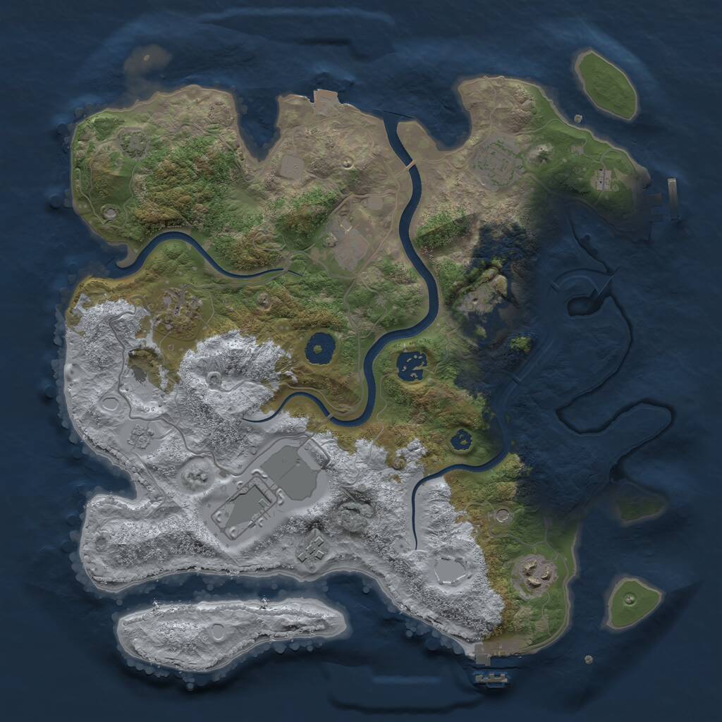 Rust Map: Procedural Map, Size: 3500, Seed: 955383570, 14 Monuments