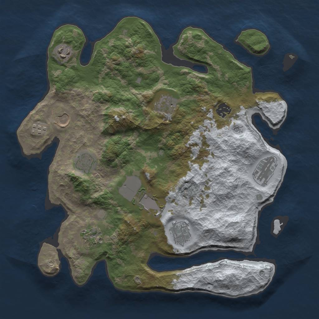 Rust Map: Barren, Size: 3500, Seed: 352238, 13 Monuments
