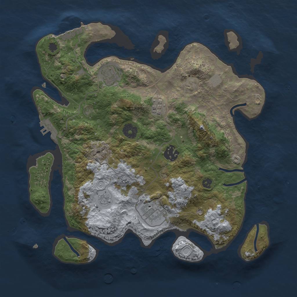 Rust Map: Procedural Map, Size: 3000, Seed: 53927, 10 Monuments