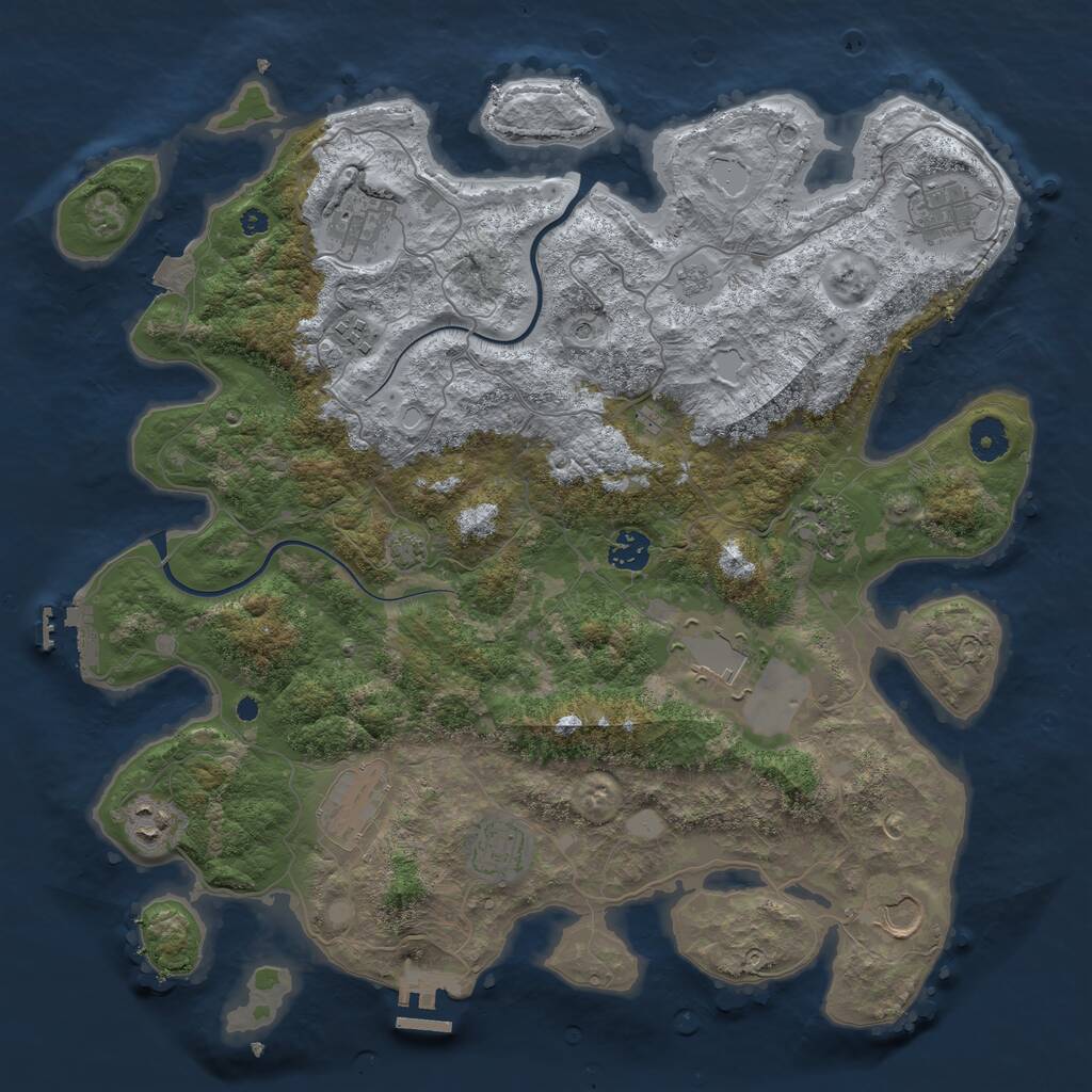 Rust Map: Procedural Map, Size: 3950, Seed: 2037530291, 16 Monuments