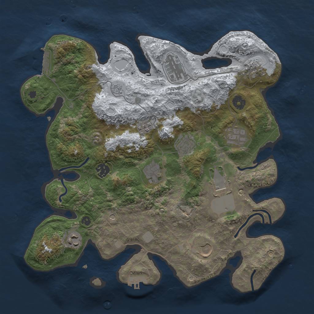 Rust Map: Procedural Map, Size: 3500, Seed: 2043173987, 19 Monuments