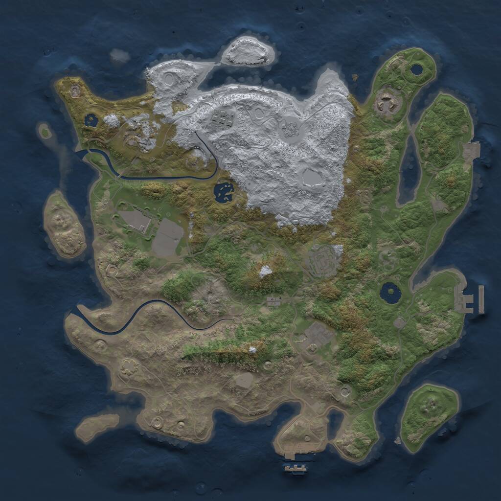 Rust Map: Procedural Map, Size: 3600, Seed: 755884, 13 Monuments