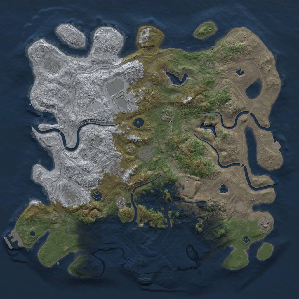 Rust Map: Procedural Map, Size: 4500, Seed: 1033072227, 16 Monuments