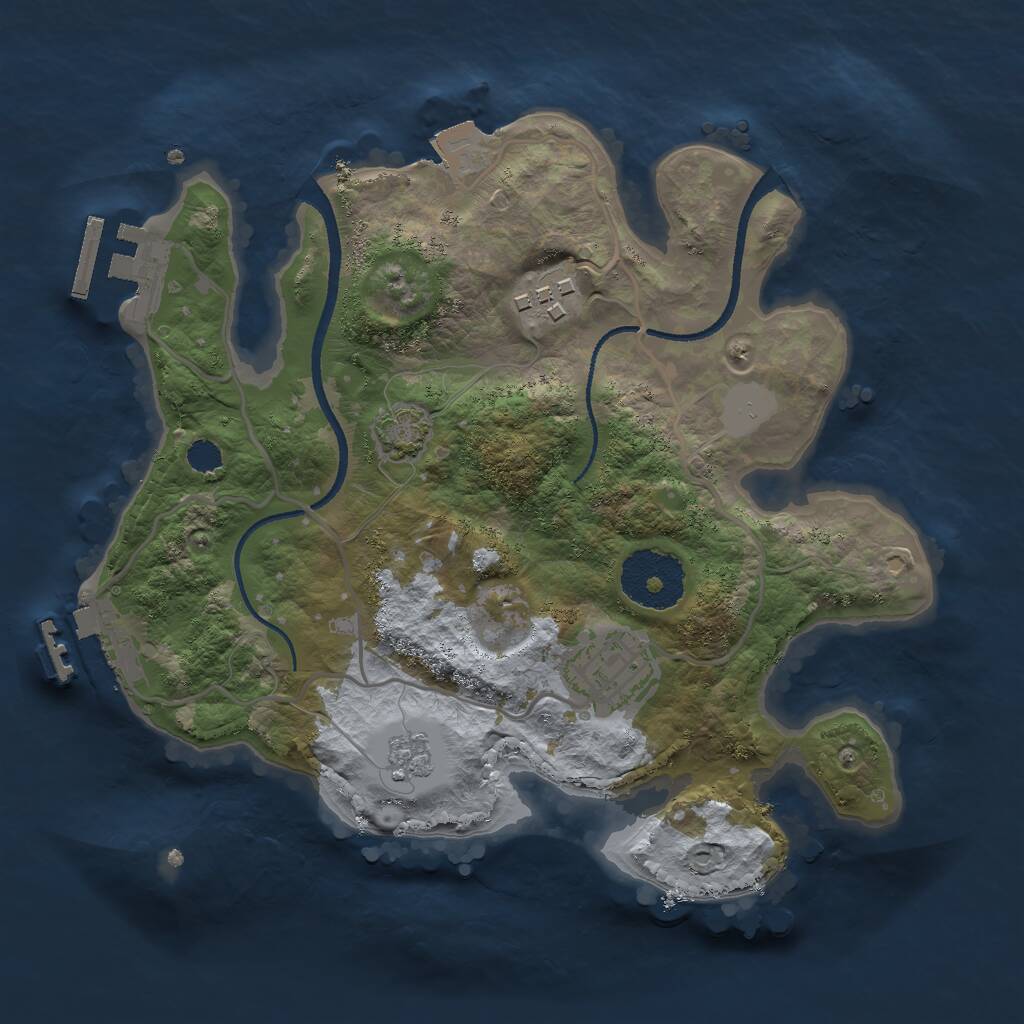 Rust Map: Procedural Map, Size: 2500, Seed: 1077296334, 7 Monuments