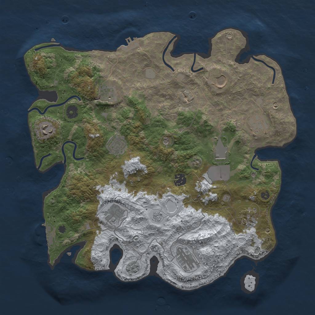Rust Map: Procedural Map, Size: 3700, Seed: 1184601386, 20 Monuments