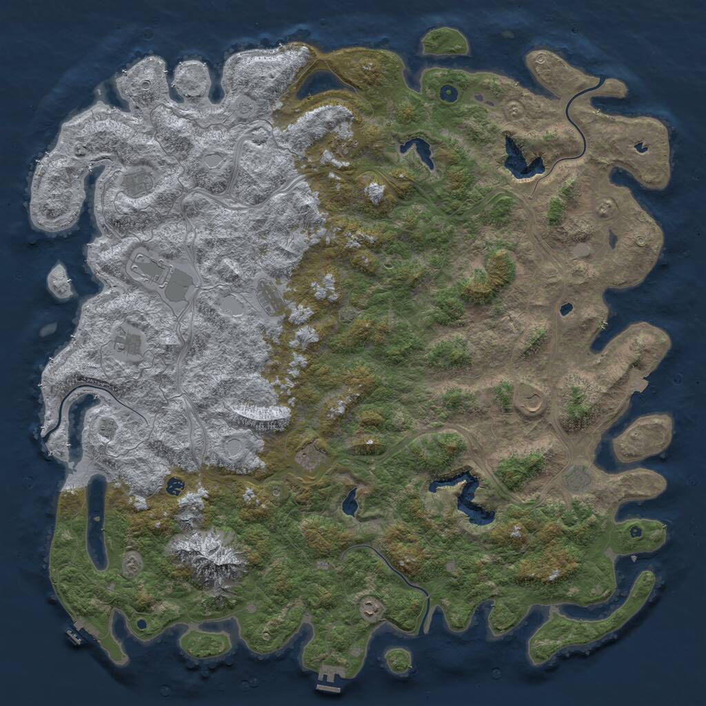 Rust Map: Procedural Map, Size: 6000, Seed: 343303160, 17 Monuments