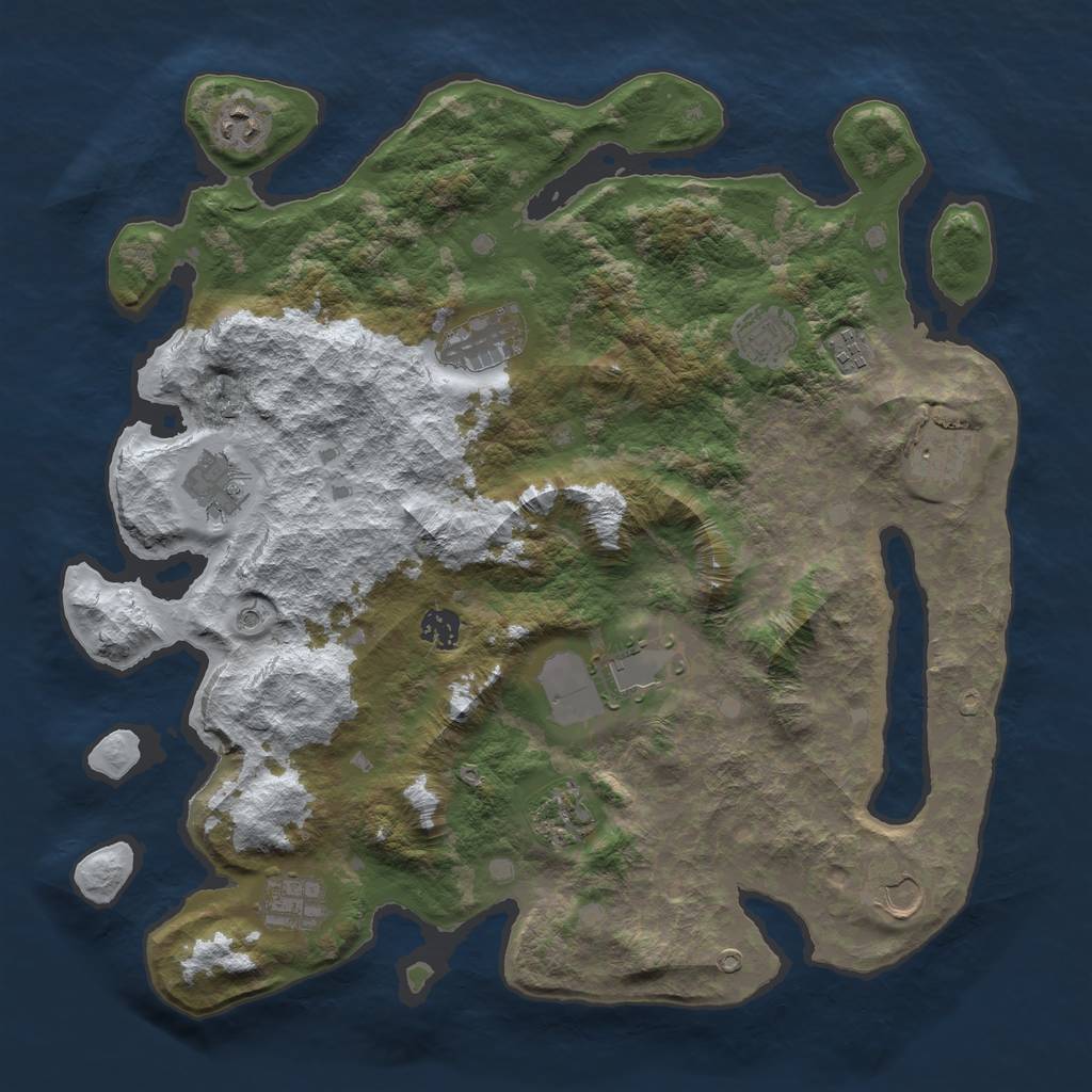 Rust Map: Barren, Size: 4000, Seed: 1143151514, 14 Monuments