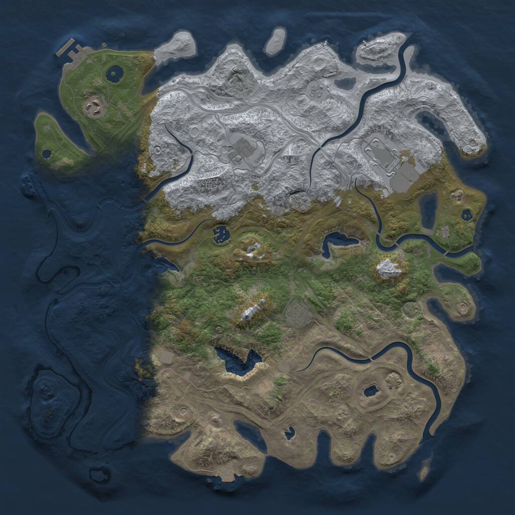 Rust Map: Procedural Map, Size: 4500, Seed: 1377375128, 12 Monuments