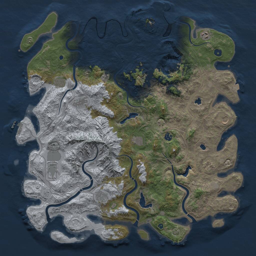 Rust Map: Procedural Map, Size: 5000, Seed: 1666, 17 Monuments