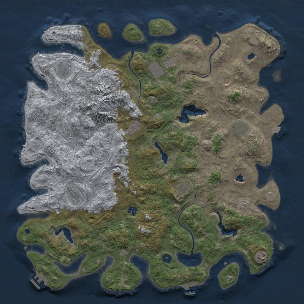 Rust Map: Procedural Map, Size: 5000, Seed: 436841, 16 Monuments