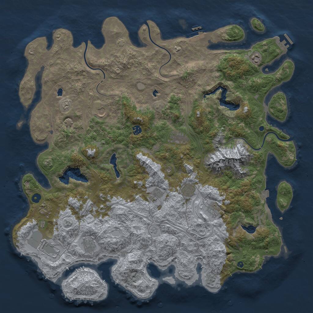 Rust Map: Procedural Map, Size: 5000, Seed: 444440001, 17 Monuments