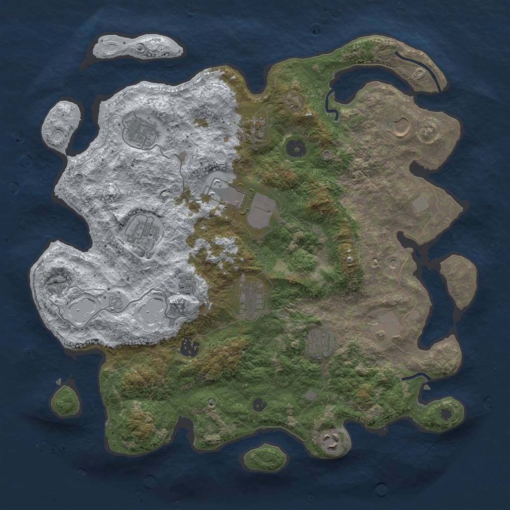 Rust Map: Procedural Map, Size: 3950, Seed: 743147943, 18 Monuments