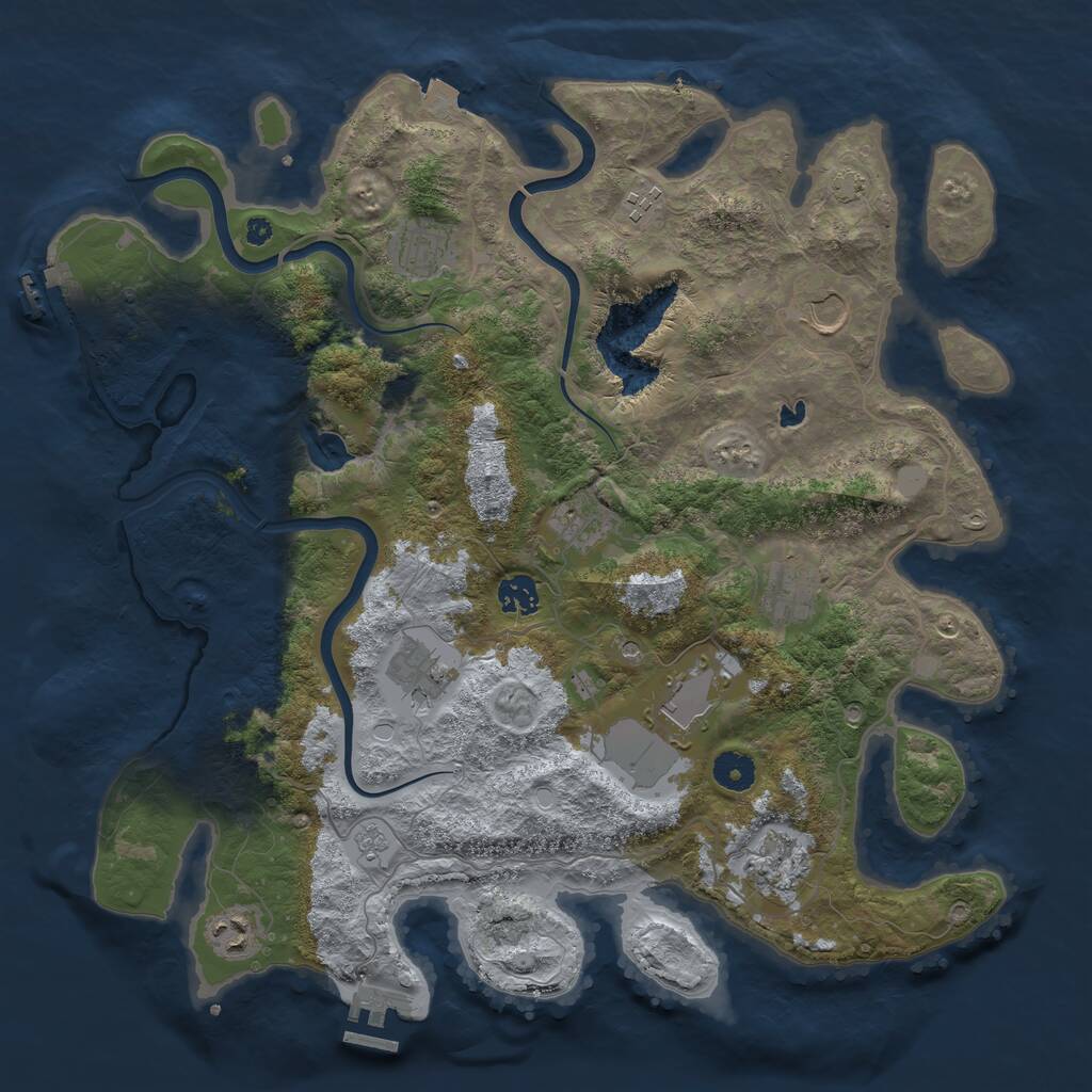 Rust Map: Procedural Map, Size: 4000, Seed: 100666, 16 Monuments