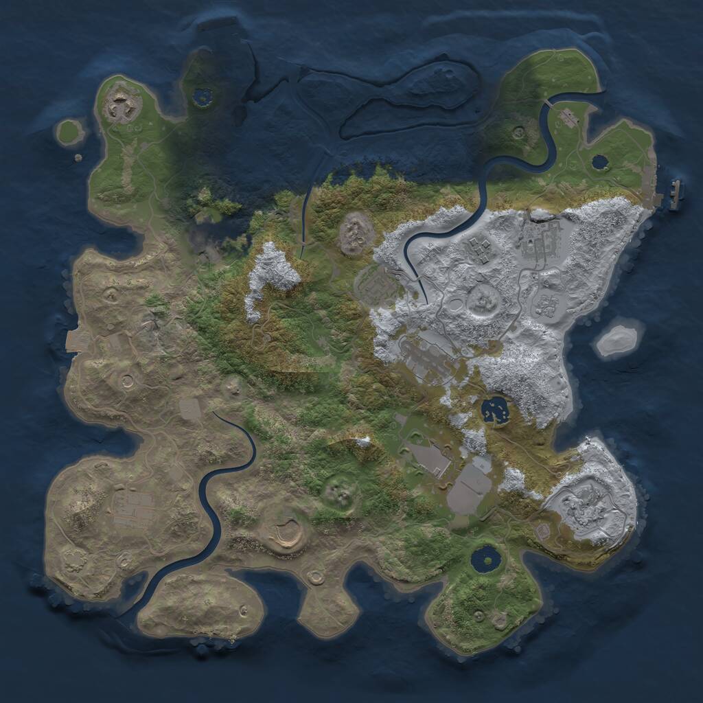 Rust Map: Procedural Map, Size: 3750, Seed: 406757562, 17 Monuments