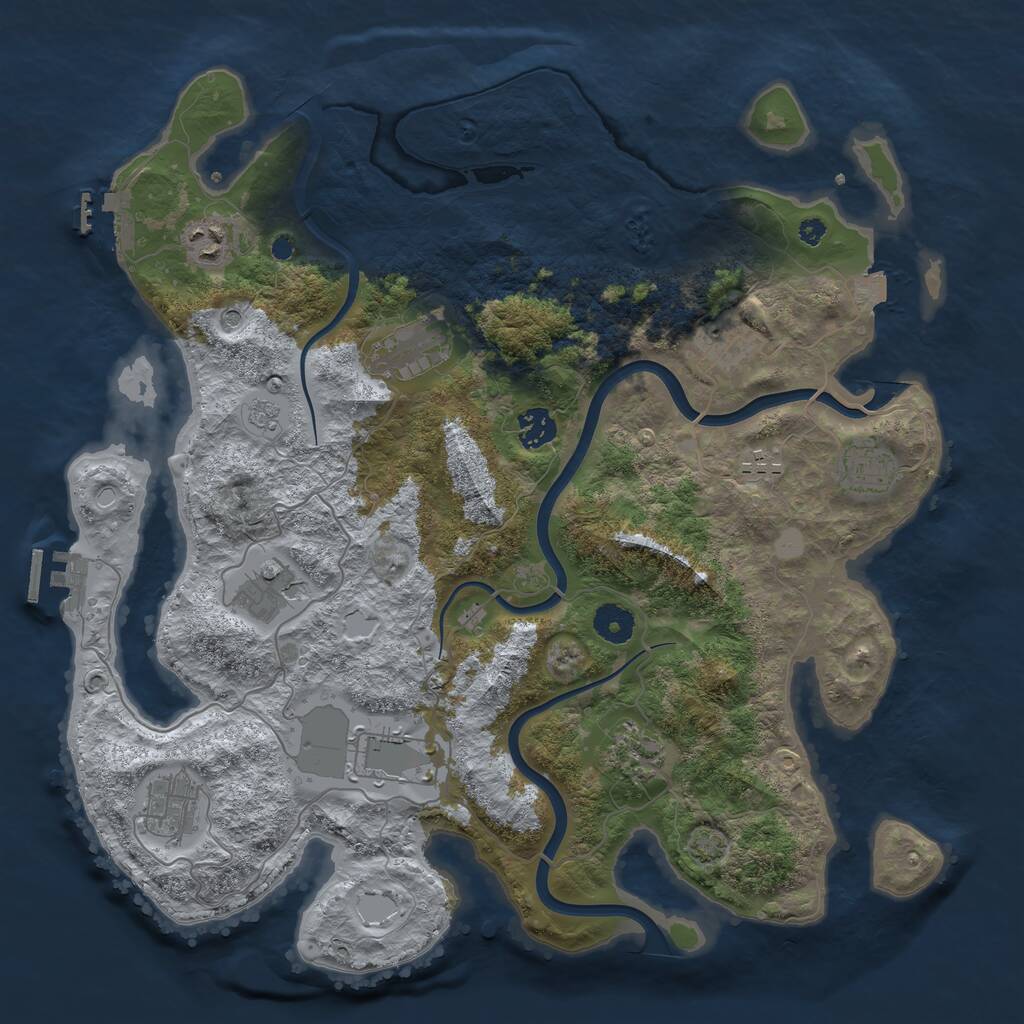 Rust Map: Procedural Map, Size: 3850, Seed: 1103863721, 16 Monuments