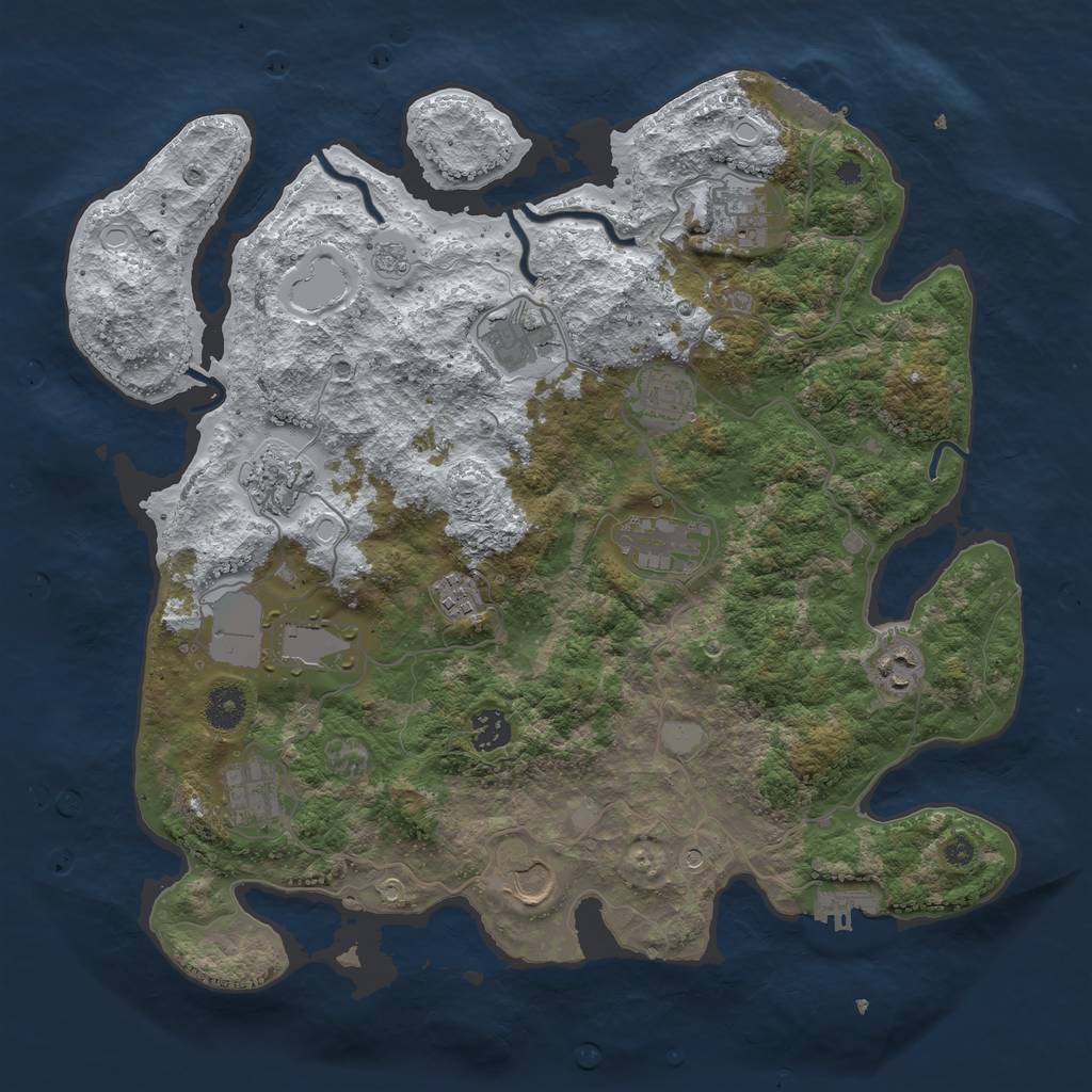 Rust Map: Procedural Map, Size: 3850, Seed: 993193670, 20 Monuments