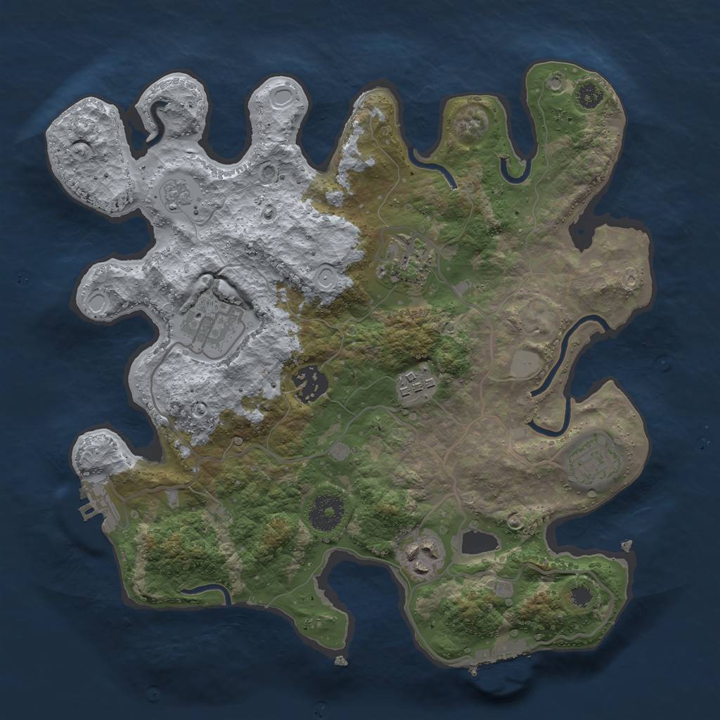 Rust Map: Procedural Map, Size: 3000, Seed: 1230108006, 12 Monuments