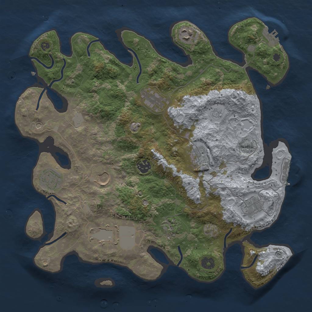 Rust Map: Procedural Map, Size: 3500, Seed: 2553560, 16 Monuments