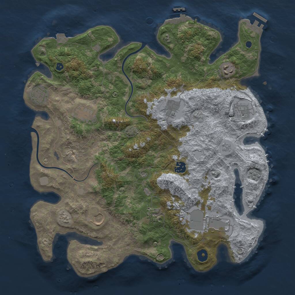 Rust Map: Procedural Map, Size: 3850, Seed: 760224160, 16 Monuments