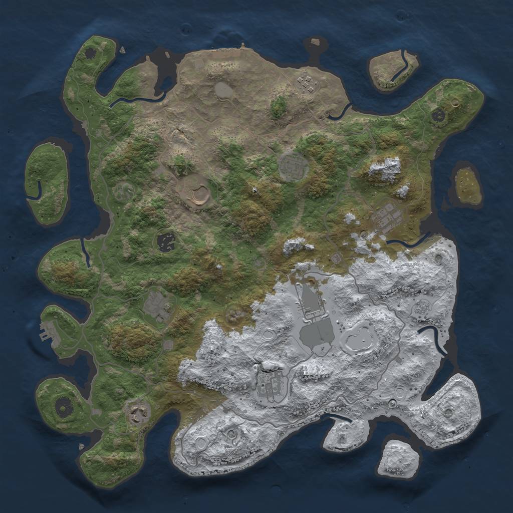 Rust Map: Procedural Map, Size: 4000, Seed: 59999999, 18 Monuments